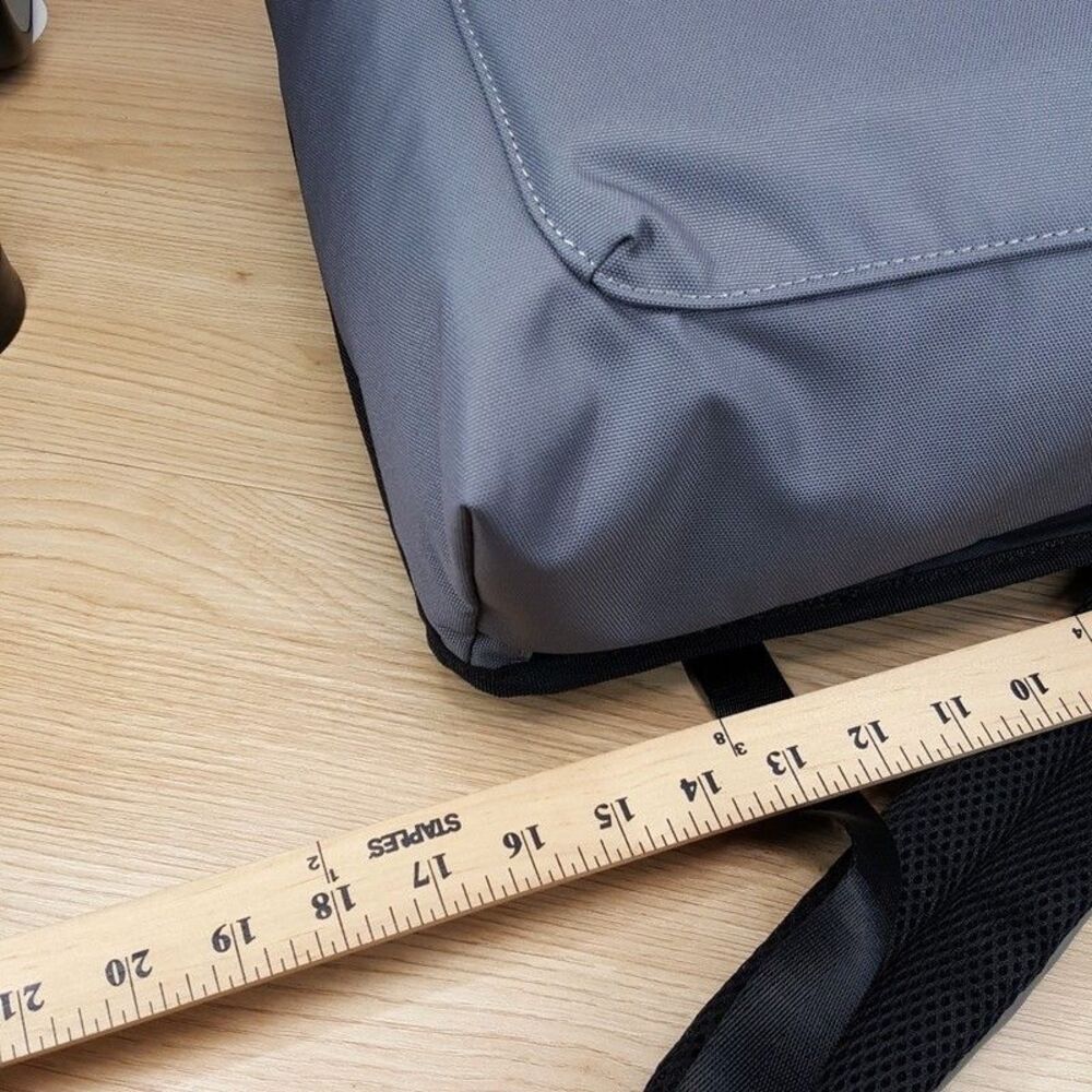 ALFANI Backpack Grey Canvas Roll Top Backpack Faux Leather Trim Laptop Sleeve - Picture 11 of 13